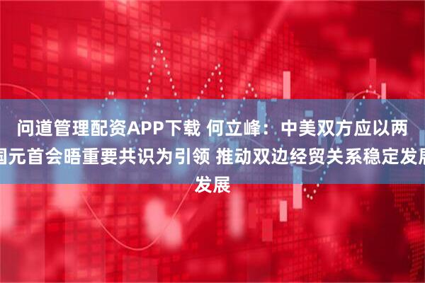 问道管理配资APP下载 何立峰：中美双方应以两国元首会晤重要共识为引领 推动双边经贸关系稳定发展