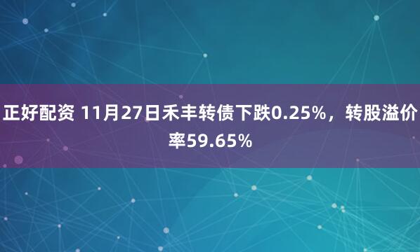 正好配资 11月27日禾丰转债下跌0.25%，转股溢价率59.65%