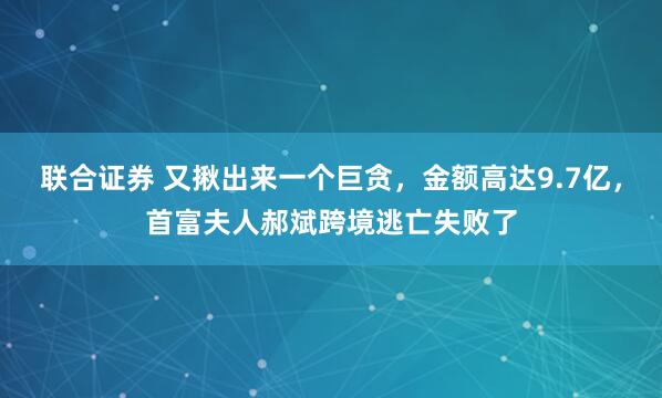 联合证券 又揪出来一个巨贪，金额高达9.7亿，首富夫人郝斌跨境逃亡失败了